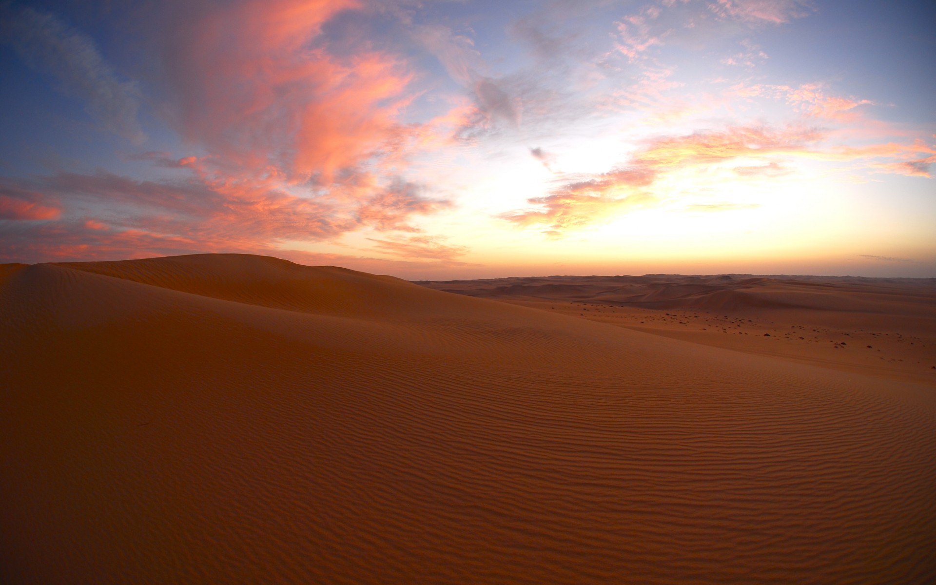 desert, Dusk, Sunset, Clouds, Dunes, Sky Wallpaper