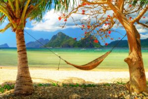 hammock, Mountains, Tropics, Beach, Sea, Clouds, Islands, Boats, Trees, Beaches