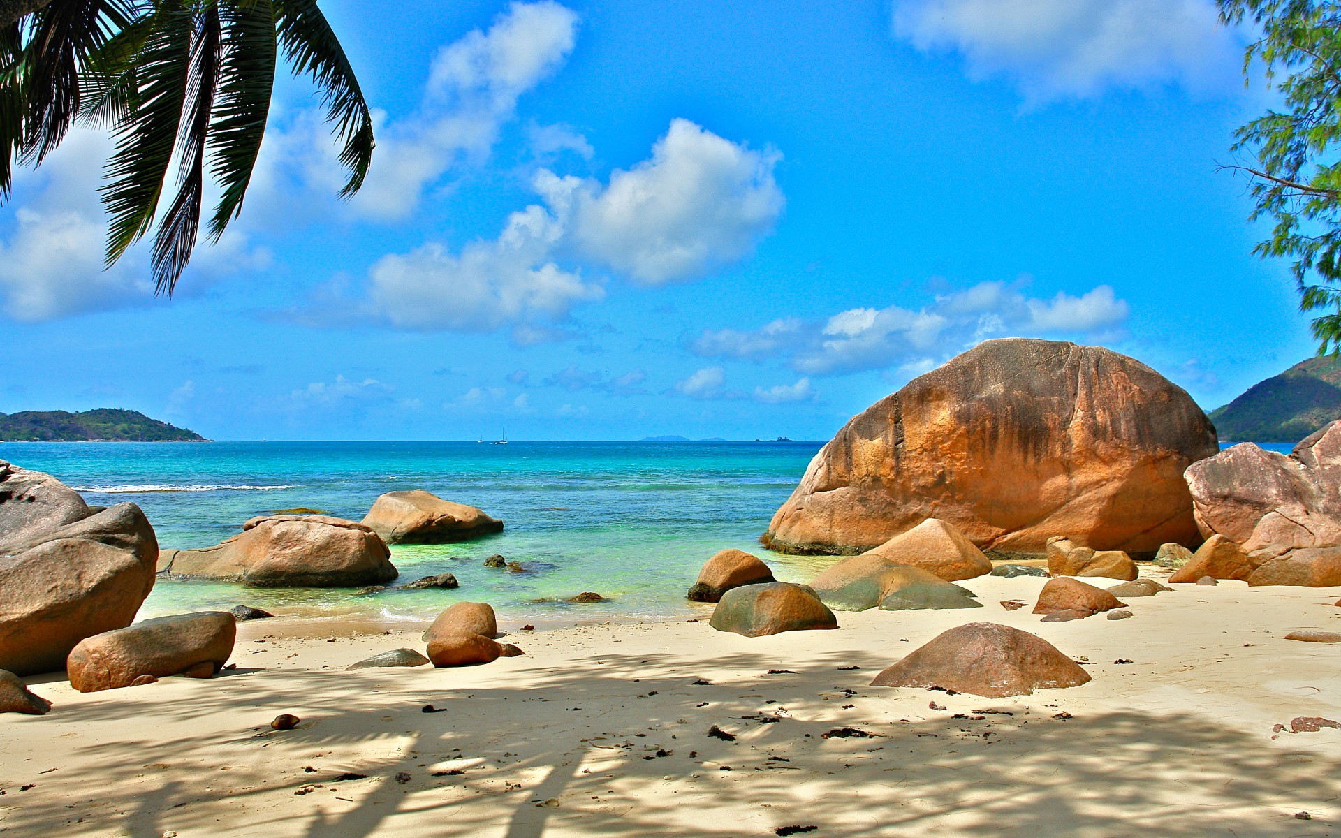 ocean, Seychelles, Exotic, Nature, Relaxation, Beaches, Sand, Sky, Clouds Wallpaper