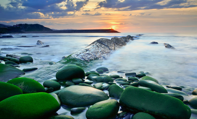 sea, Aeyaey, Sky, Rocks, Water, Exposure, Sunset, Ocean, Beaches HD Wallpaper Desktop Background