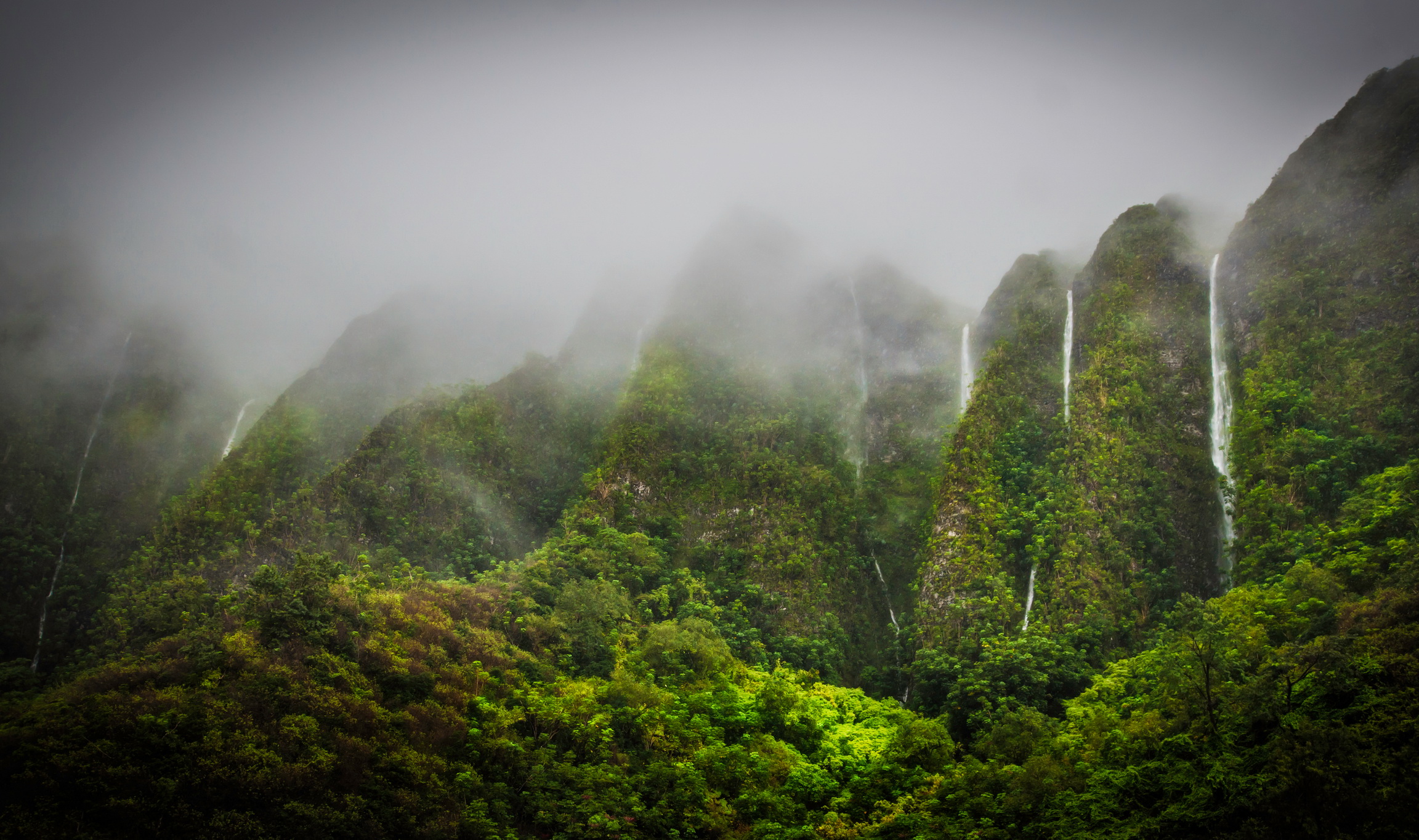 waterfalls, Tropics, Mountains, Jungle, Highlands, Oahu, Hawaii Wallpaper