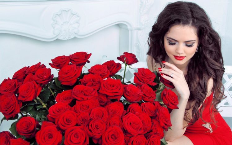 red, Elegant, Roses, Beautiful, Photography, Serene, Beauty, Woman, Girl HD Wallpaper Desktop Background