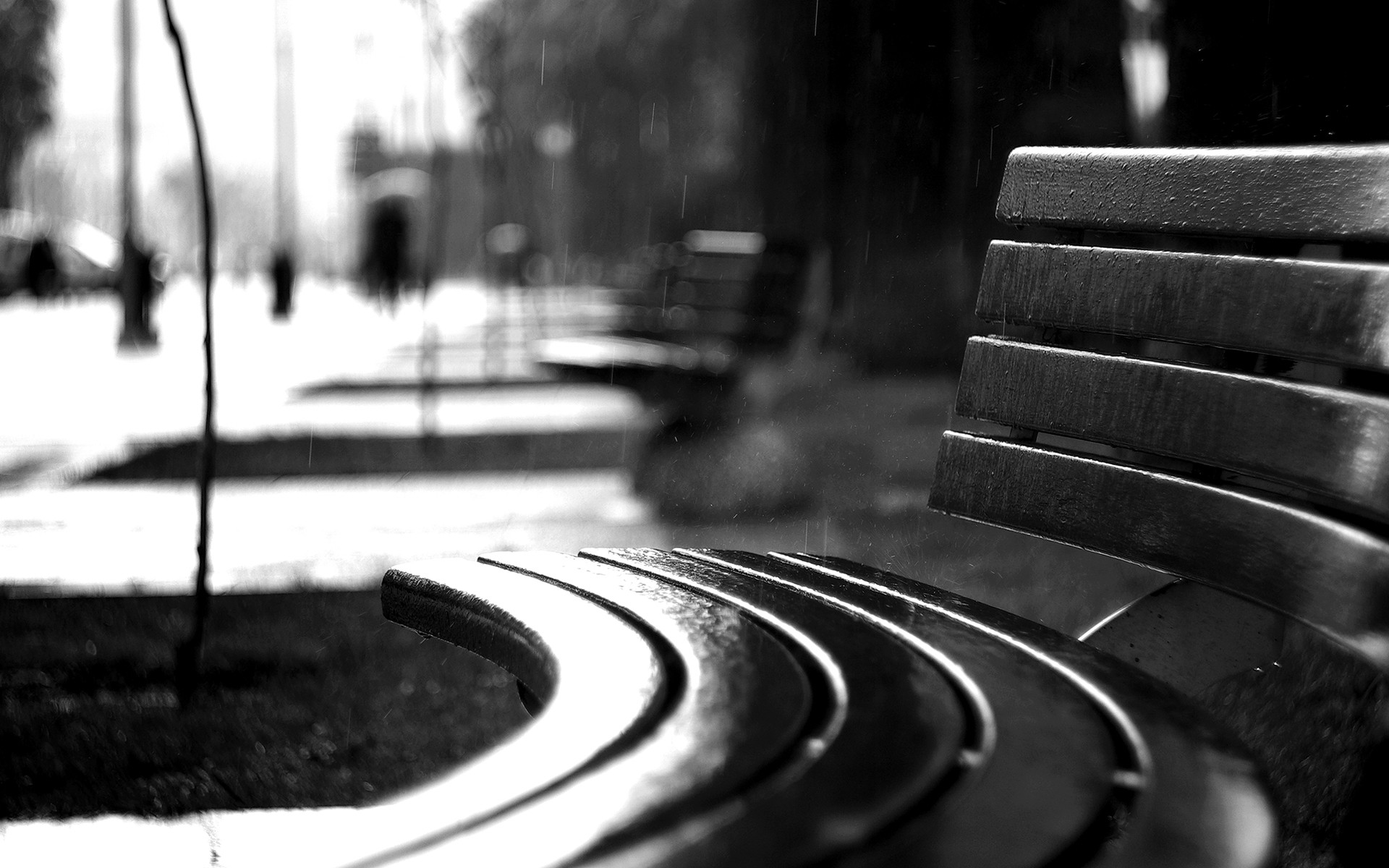 bench, Rain, Bw, Black, White, Monochrome, Mood, Drops ...