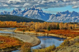 river, Grand, Teton, National, Park, Usa, Wyoming, Autumn, Mountains