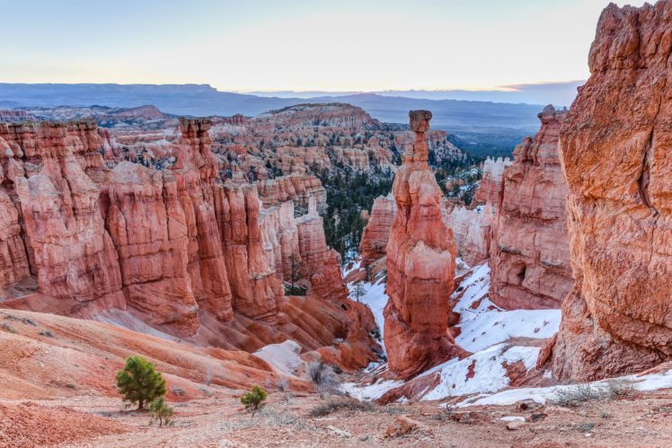 sunset, Point, Bryce, Canyon, National, Park, Zakakt, Rocks, Landscape, Desert, Snow HD Wallpaper Desktop Background