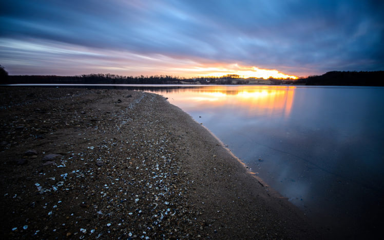 shore, Lake, Sunset, Beaches, Sunset HD Wallpaper Desktop Background