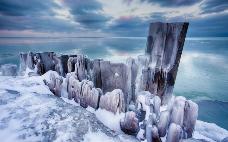 winter, Frozen, Ocean, Wood, Beaches HD Wallpaper Desktop Background