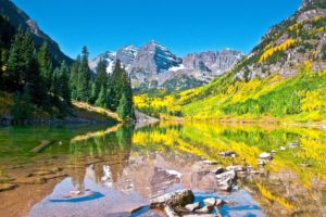 lake, Autumn, Sky, Mountains, Reflection, Forest, Maroon, Bells, Colorado, Aspen