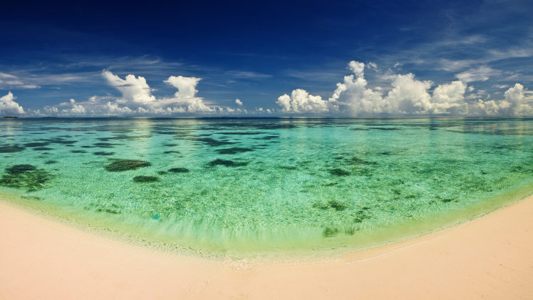 ocean, Sand, Water, Heat, Beach, Transparency, Sea, Reflection, Sky, Clouds HD Wallpaper Desktop Background