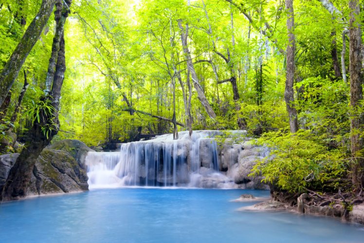 waterfall, River, Waterfall, Emerald, Forest, Landscape, Forest HD Wallpaper Desktop Background