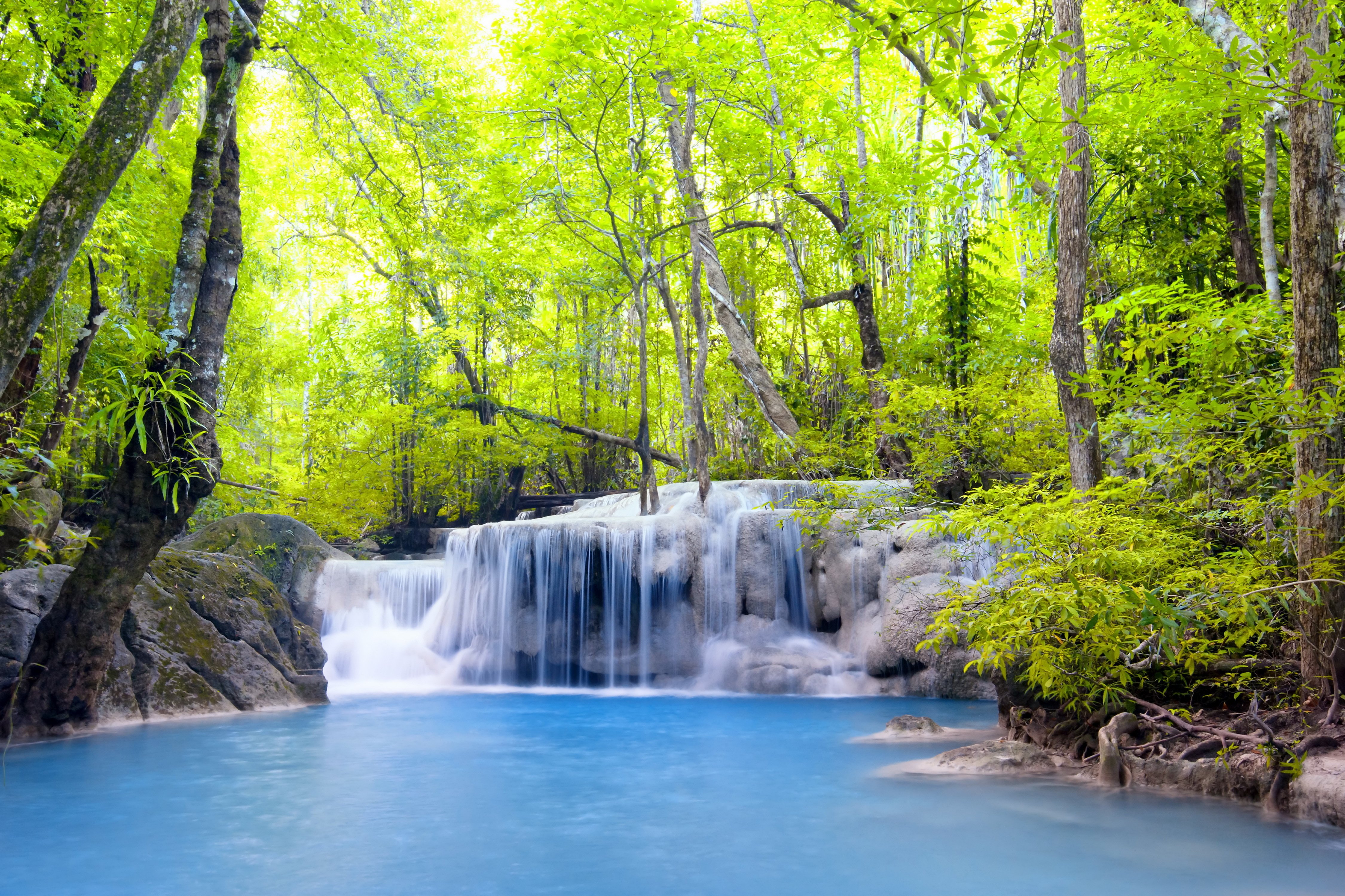 waterfall, River, Waterfall, Emerald, Forest, Landscape, Forest Wallpaper