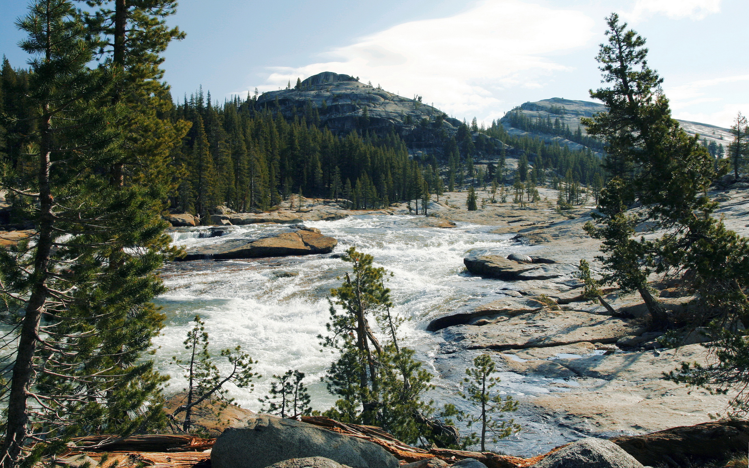 parks, Rivers, Yosemite, California, Nature, Landscapes, Mountains, Trees, Forest, Sky, Clouds Wallpaper
