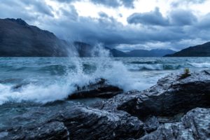 new, Zealand, Lake, Wakatipu, Queenstown, Lake, Mountains, Rocks, Spray, Wave, Waves