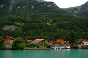 somewhere, In, Switzerland, Mountain, Lake, Houses, Forest, Trees