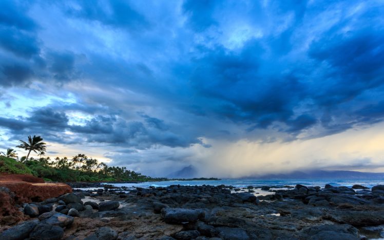 kahului, Hawaii, Maui, Pacific, Ocean, Coast, Palm, Trees, Clouds HD Wallpaper Desktop Background
