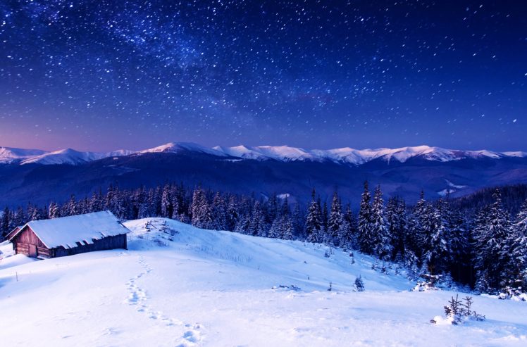 seasons, Winter, Mountains, Scenery, Snow, Fir, Nature, Cabin, Rustic, House, Barn, Farm HD Wallpaper Desktop Background