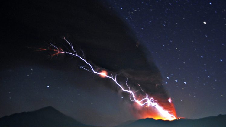 nature, Stars, Volcanoes, Lava, Lightning, Skyscapes, Eruption, Magma HD Wallpaper Desktop Background