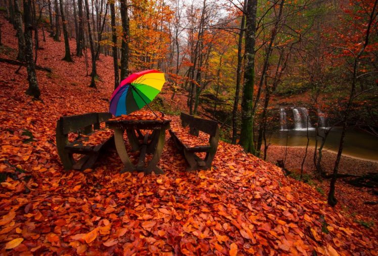 lake, Forest, Turkey, Bursa, Tree, Water, Autumn, Landscape, Waterfall, Color, Umbrella HD Wallpaper Desktop Background