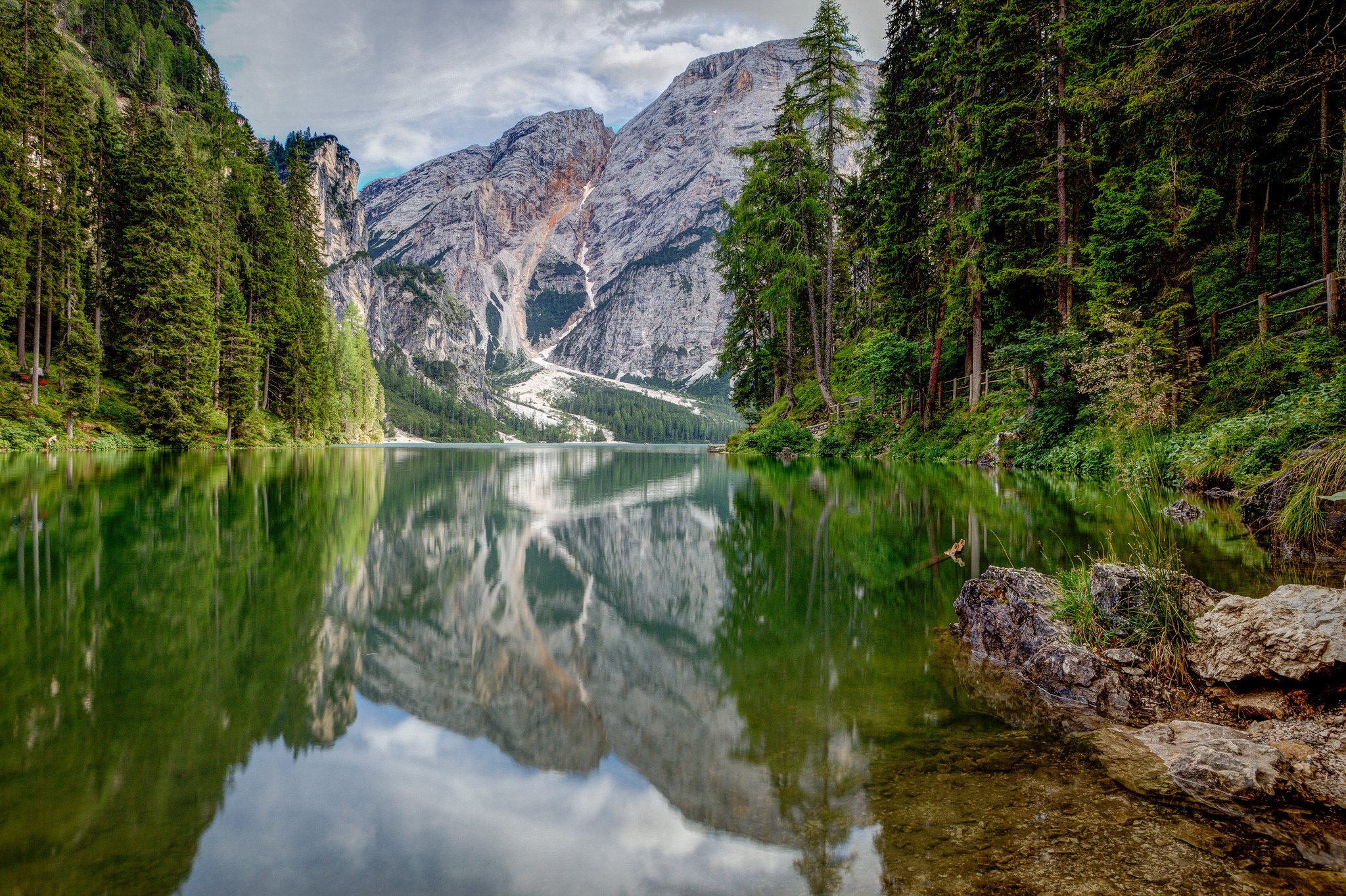 lake, Braies, Mountains, Forest, Landscape, Italy, Reflection Wallpaper