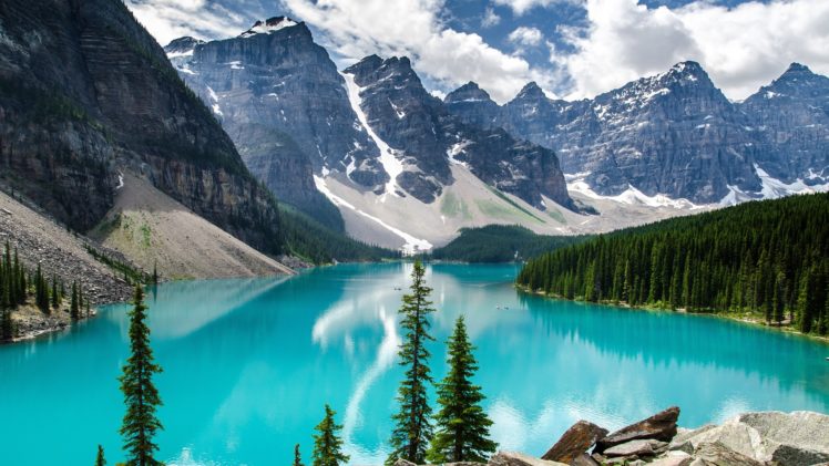 lake, Mountains, Trees, Landscape, Lake, Moraine, Canada, Alberta, Banff, National, Park, Reflection, Ff HD Wallpaper Desktop Background
