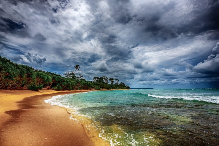 sea, Shore, Trees, Clouds, Landscape, Ocean HD Wallpaper Desktop Background
