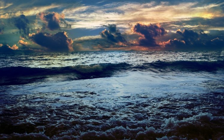 clouds, Nature, Horizon, Storm, Seascapes, Sky, Sea, Ocean, Sky, Clouds, Sunset, Sunrise, Beaches, Waves HD Wallpaper Desktop Background