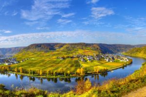 scenery, House, River, Field, Sky, Germany, Beilstein, Cities, Nature, City