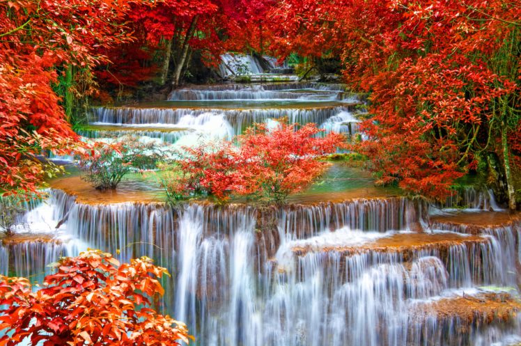 thailand, Seasons, Autumn, Waterfall, Kanchanaburi, Province, Nature HD Wallpaper Desktop Background