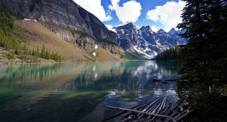 valley, Of, The, Ten, Peaks, Lake, Mountains, Trees, Landscape, Lake, Moraine, Canada, Alberta, Banff, National, Park HD Wallpaper Desktop Background