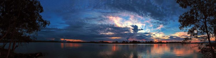 panorama, Dual, Monitor, Water, Sky, Clouds, West , Of , The , Sun HD Wallpaper Desktop Background