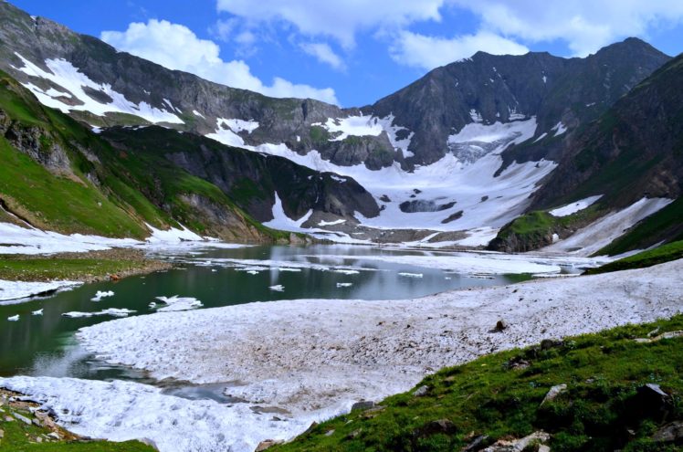 gattain, Lake, Kashmir, Pakistan, Nature, Snow, Winter, Landscape, Mountains, Spring HD Wallpaper Desktop Background