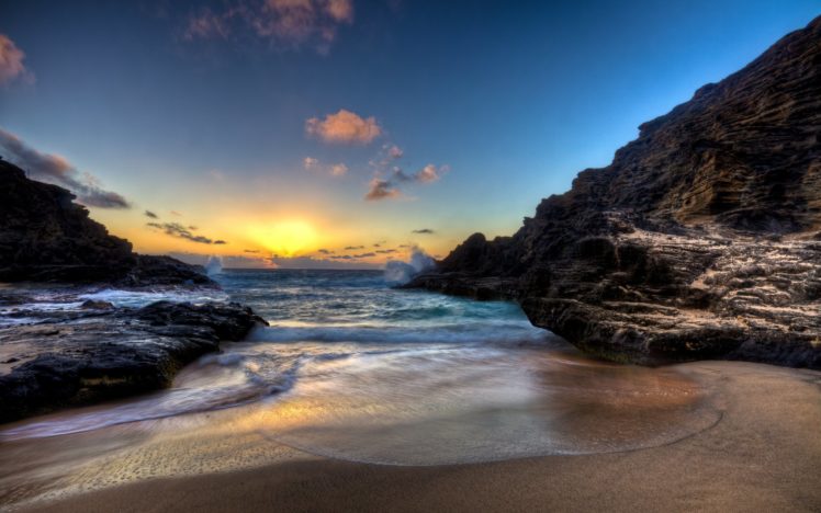 sunset, Sunrise, Sand, Sky, Sky, Sun, Landscape, Nature, Scenery, Beautiful, Ocean, Beach HD Wallpaper Desktop Background