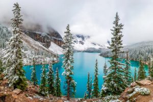 canada, Park, Lake, Mountains, Winter, Moraine, Lake, Banff, Fir, Nature