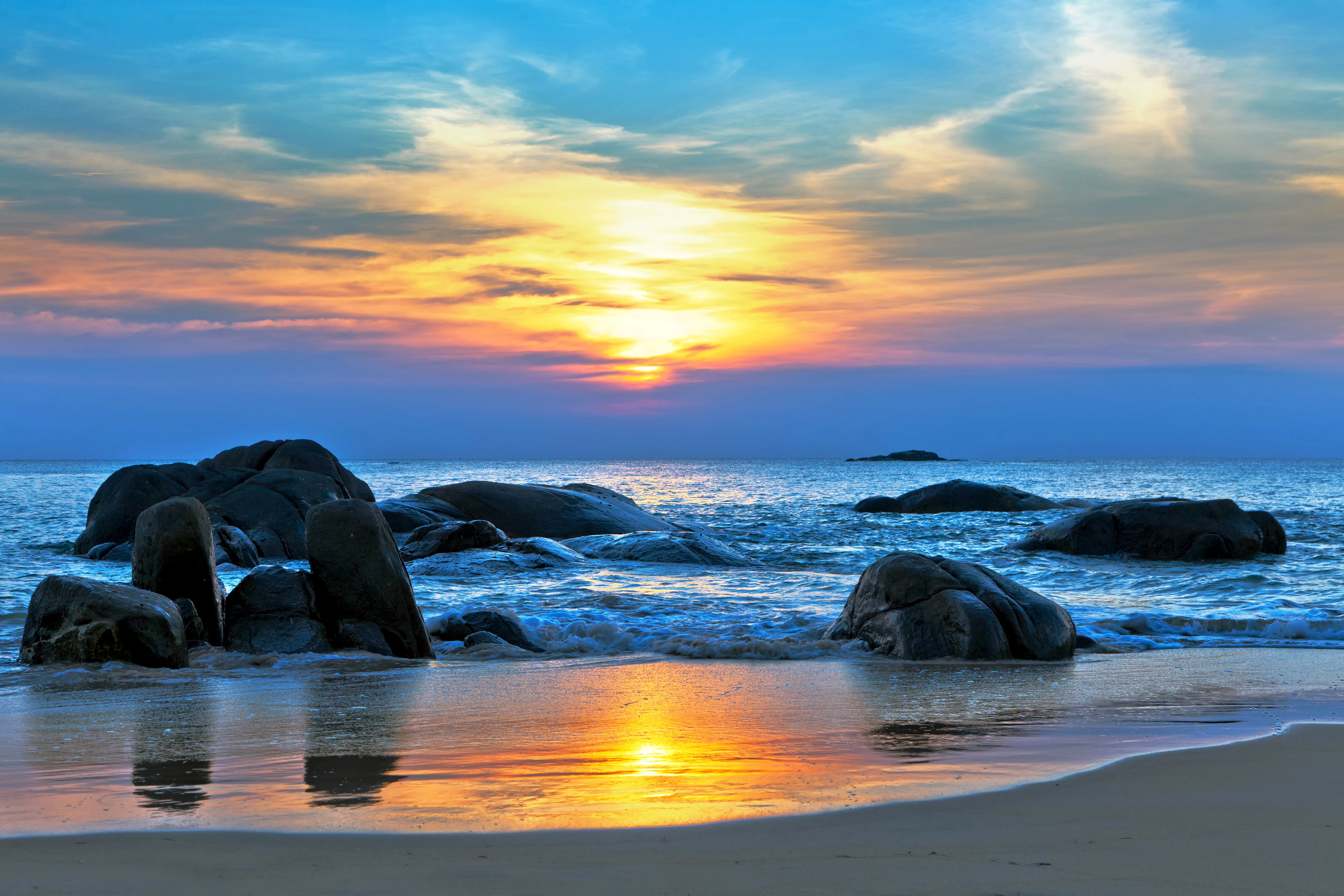 coast, Stones, Sky, Sunrise, Sunset, Scenery, Sea, Ocean ...