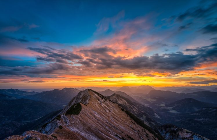 landscape, Mountains, Peaks, Snow, Nature, Sunrise, Sky, Clouds HD Wallpaper Desktop Background