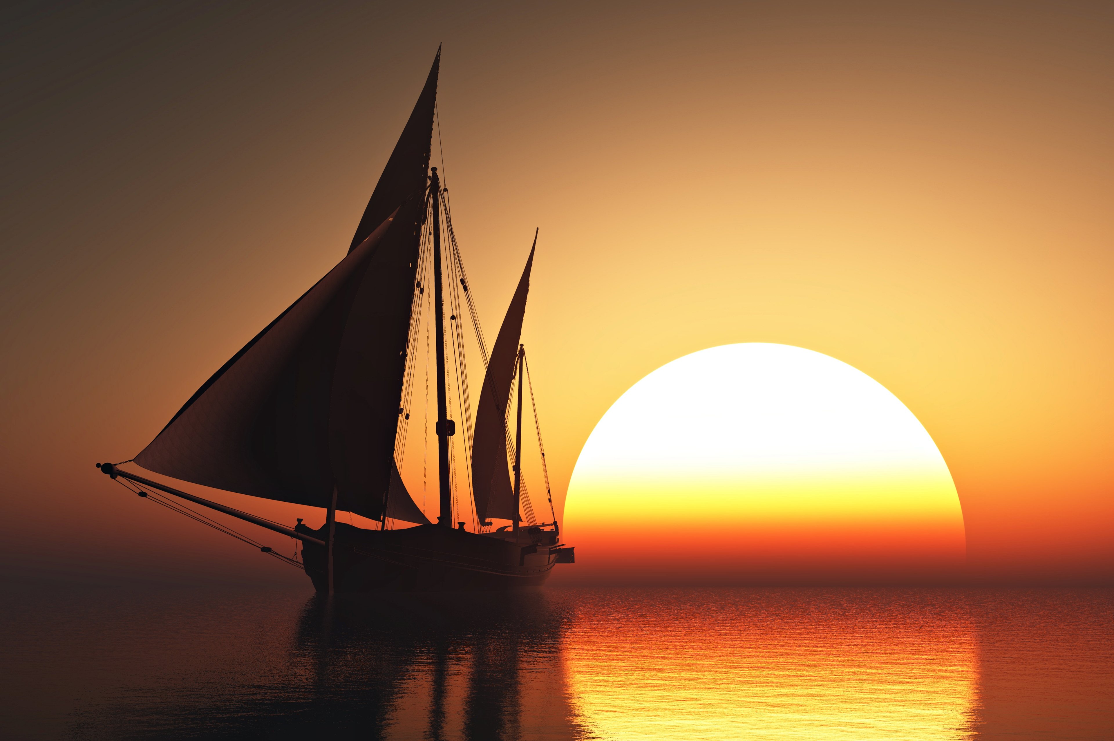 Sea Sunset Boat Sailing Sun Sky Orange Beauty Romantic Emotions Quiet Calm Yacht