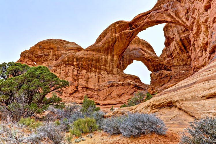 arches, National, Park, Uta, Usa, Rock, Arch, Sky, Trees, Stones, Rocks, Desert, Landscapes, Nature HD Wallpaper Desktop Background