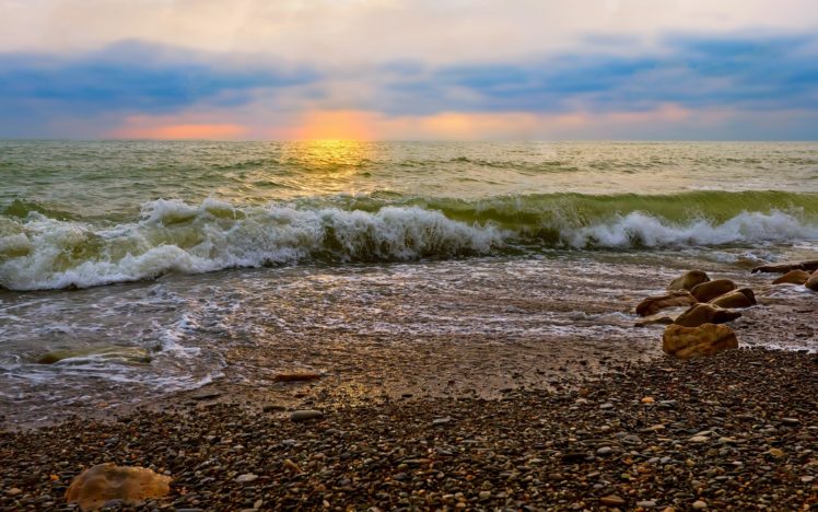 waves, Sea, Sunset, Ocean, Beaches HD Wallpaper Desktop Background