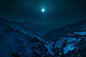 landscapes, Night, Nature, Moon, Stars, Sky, Mountains, Snow, Cold, Earth