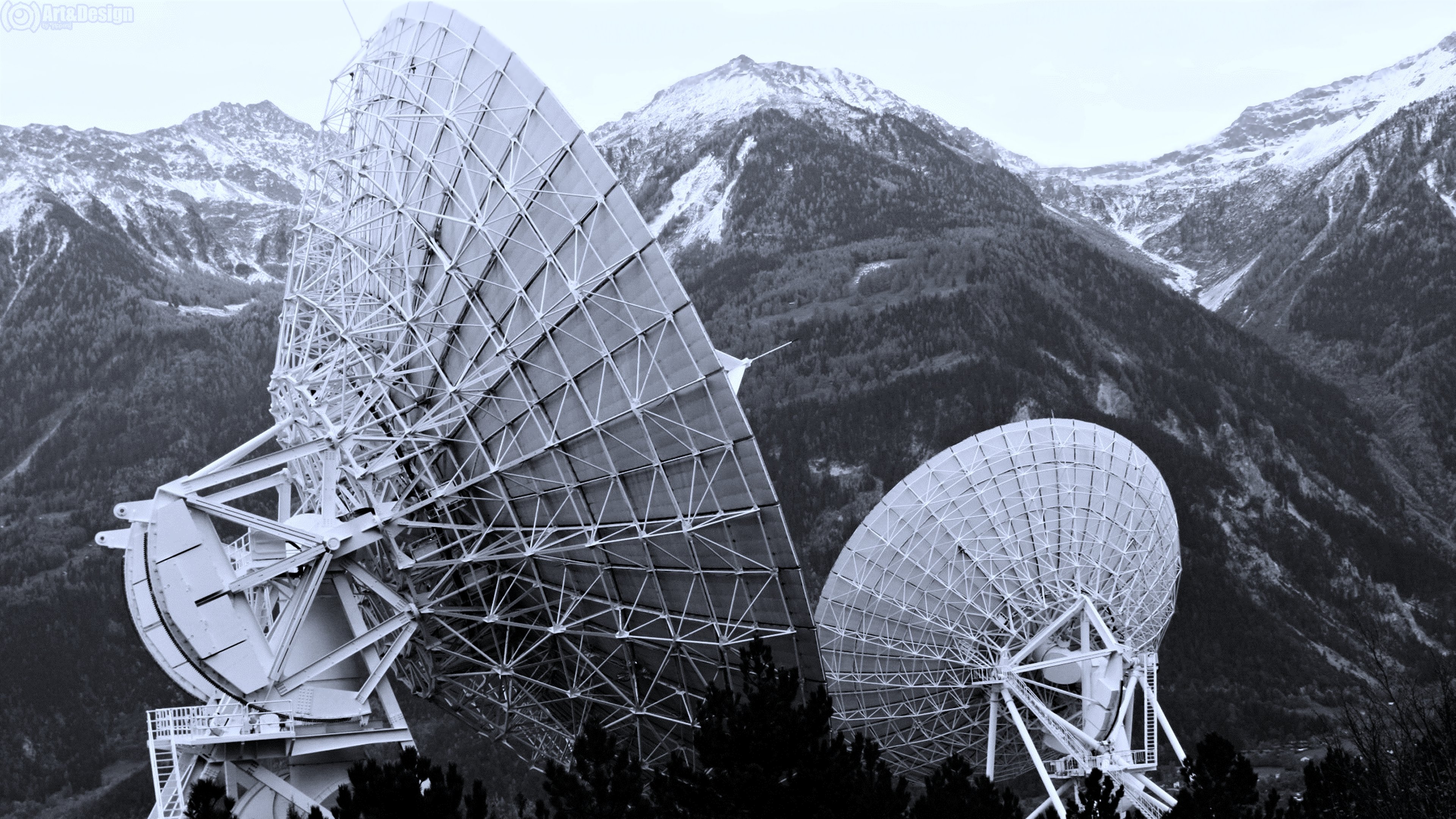 mountains, Dish, Radar, Technology, Landscapes, Forest, Nature, Earth Wallpaper
