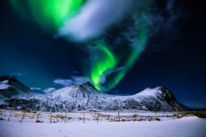 landscapes, Nature, Earth, Cold, Sky, Clouds, Stars, Evening, Snow, Hills, Mountains, White, Aurora, Borealis, Colors, Green, Lights