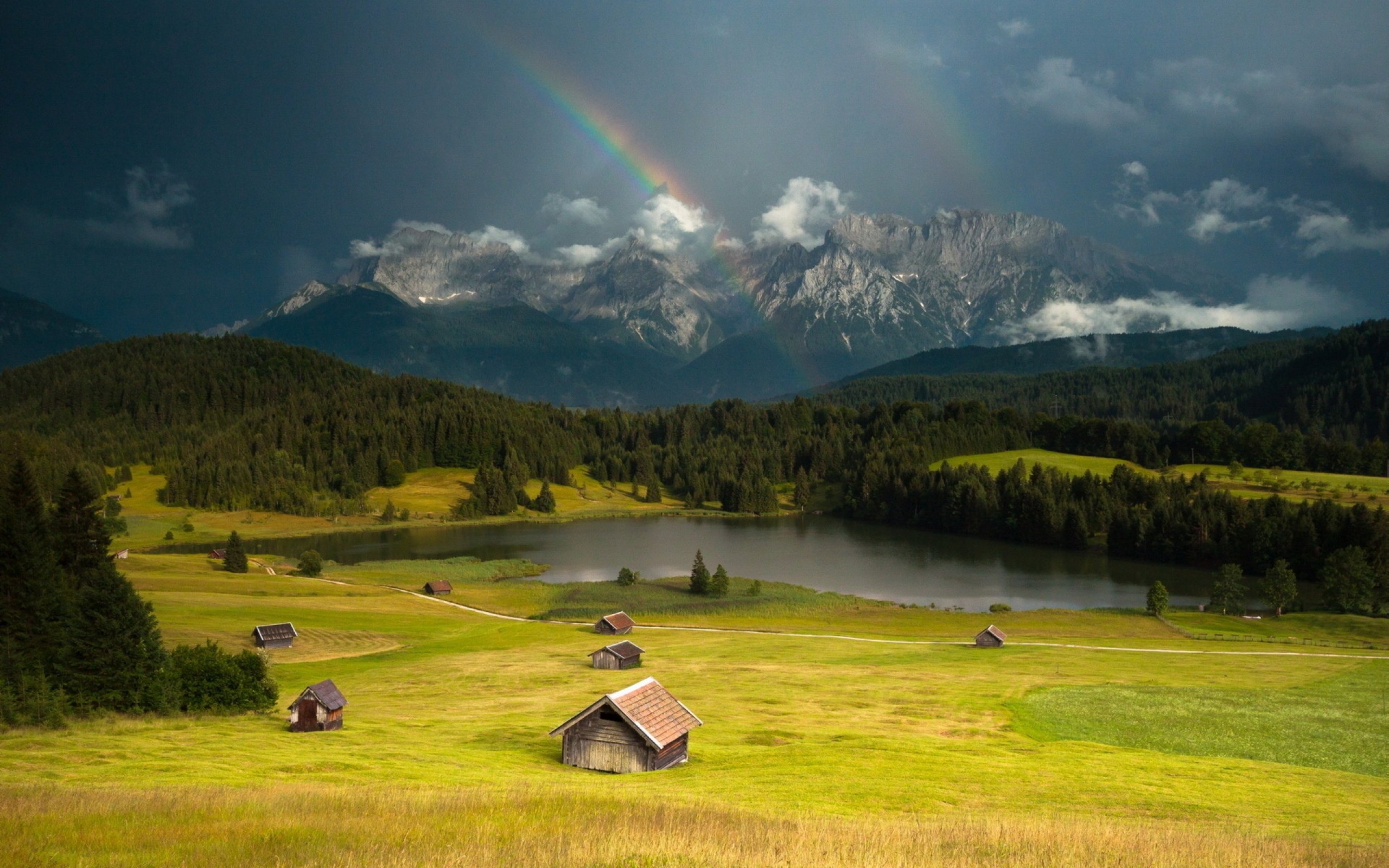mountains, Landscape, Nature, Mountain, Rainbow, Rain, Rustic, Farm Wallpaper