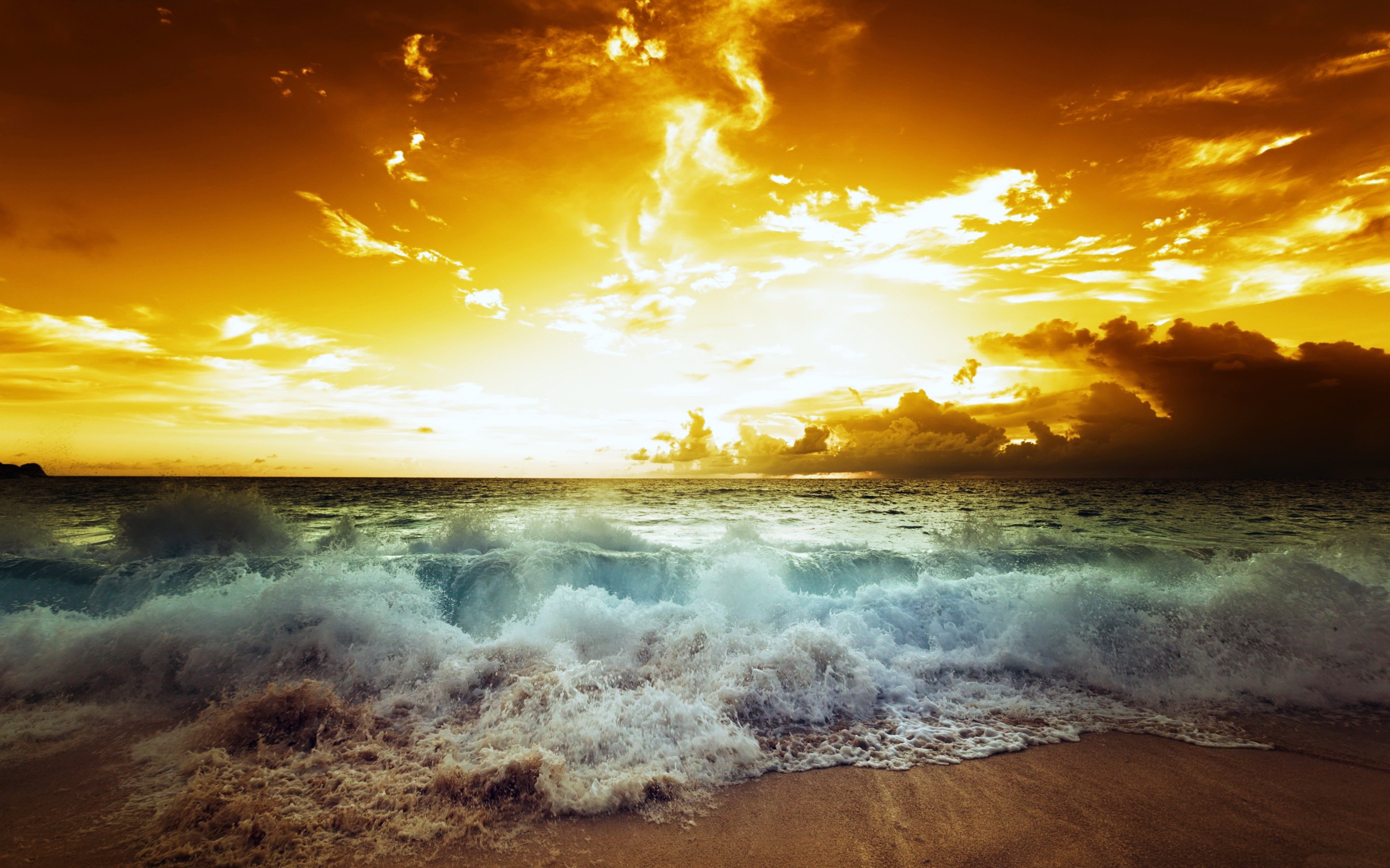sea, Ocean, Waves, Sky, Clouds, Sunset, Nature, Earth, Landscapes, Beaches Wallpaper
