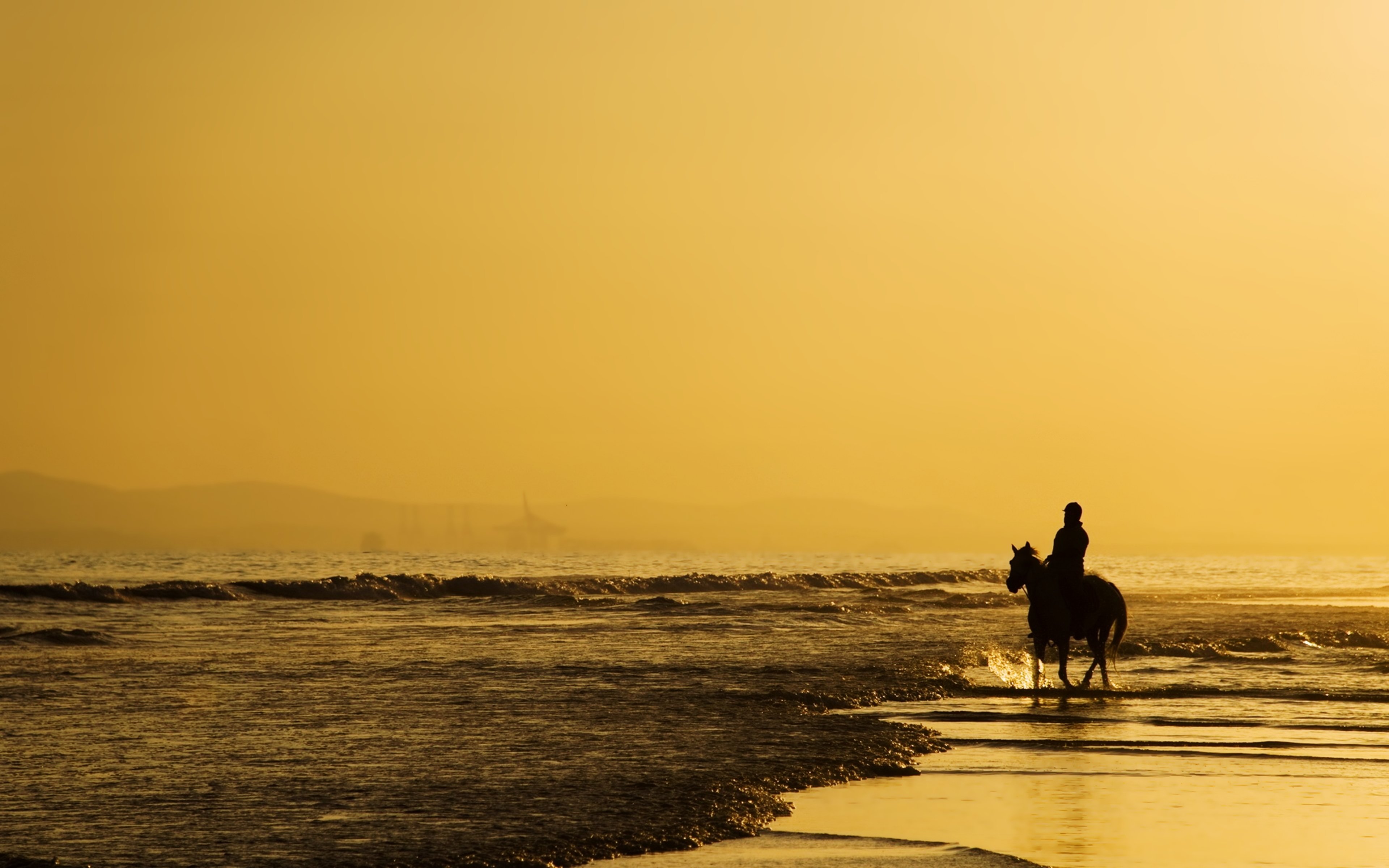 sea, Beaches, Horse, Sky, Yellow, Landscapes, Nature, Earth, Alone, Lonely, Emotions, Horseman, Rider, Thinking Wallpaper