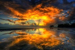 sunset, Nature, Beach, Shore, Shockwave, Skyscapes, Reflections