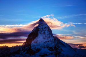 alps, Switzerland, Italy, Matterhorn, Mountain, Night, Sunset, Sky, Clouds, Mountains, Snow