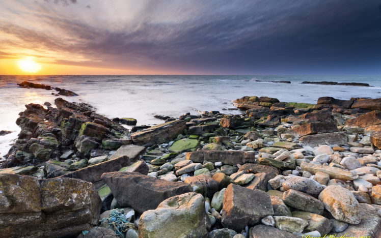 sea, Rocks, Landscape, Sunset HD Wallpaper Desktop Background
