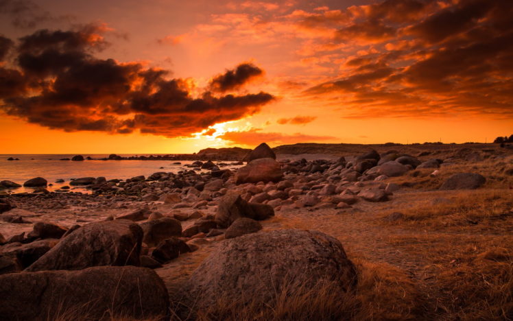 sea, Shore, Rocks, Sunset, Ocean HD Wallpaper Desktop Background