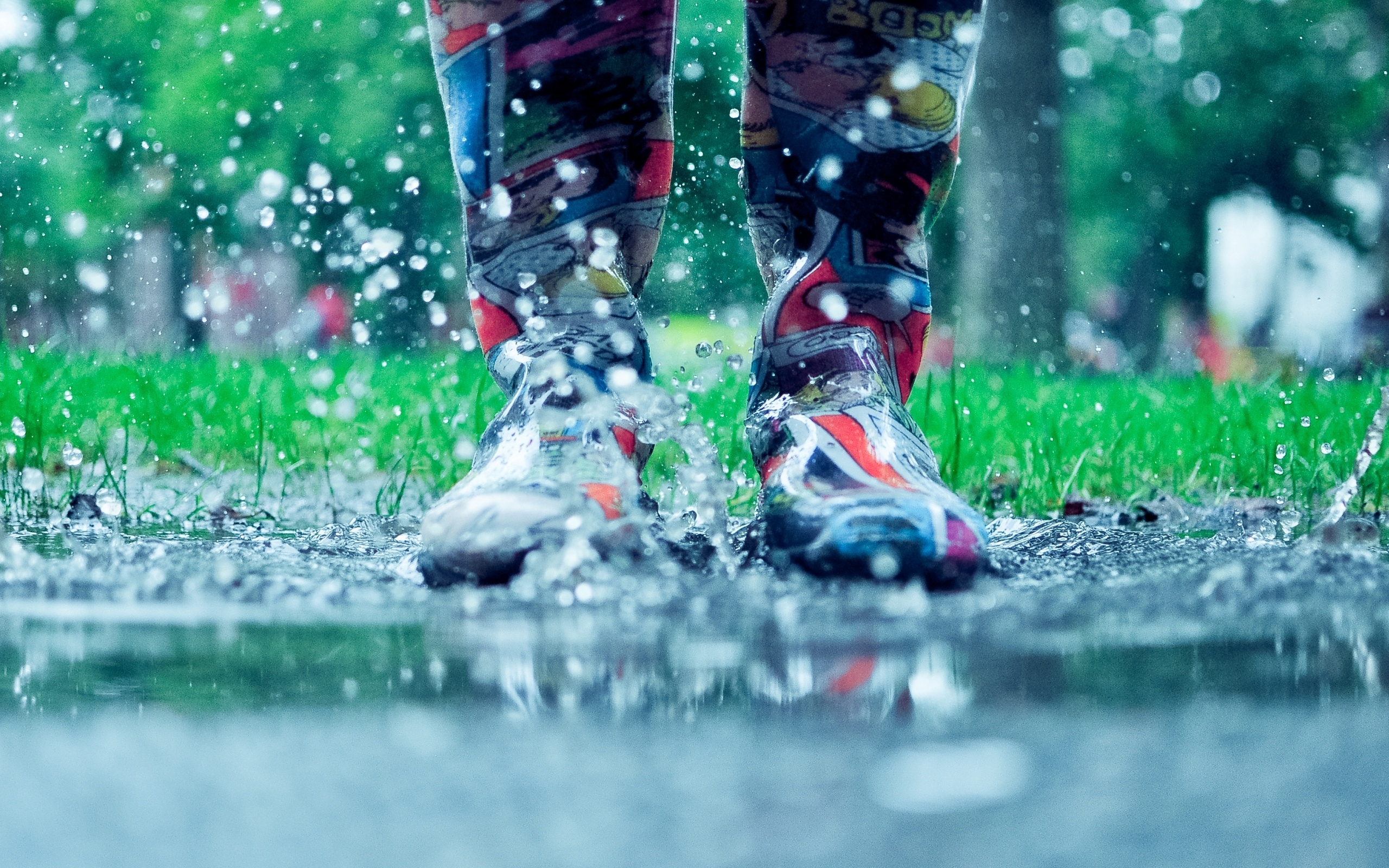 autumn, Rain, Puddles, Drops, Water, Boots, Spray Wallpaper