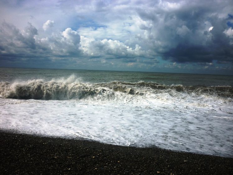 black, Sea, Storm, Clouds, Beach, Waves, Ocean HD Wallpaper Desktop Background